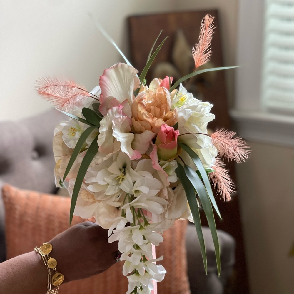 Faux Floral Centerpiece | White and Pink Wedding Bouquet